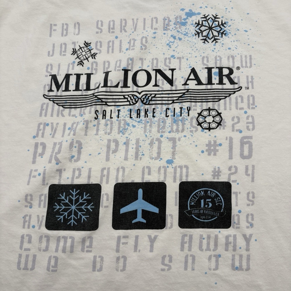 2010 Million Air SLC Aviation T Shirt Mens XL Salt Lake City Pilot Off White - Picture 9 of 13